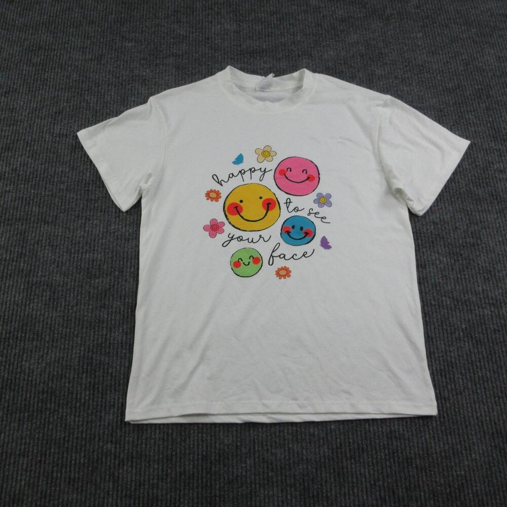 Happy To See Your Face Shirt Mens M White Crewneck Cotton KonKave Graphic Tee